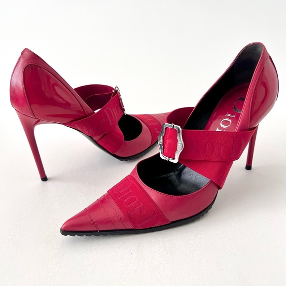 DIOR | Vintage Red Leather Pointed Cross Over Elastic Bandage Pumps EU 37.5 - Picture 3 of 16
